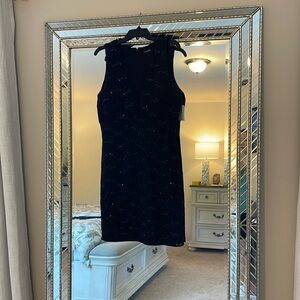 NWT party dress!   black sequins and lace midi dress with plunging neckline